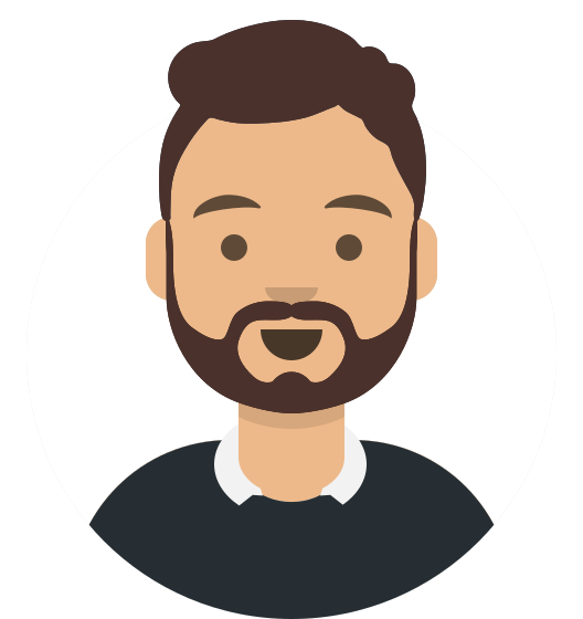 Avatar version of me showing a person with dark brown hair and mustache wearing a charcoal sweater