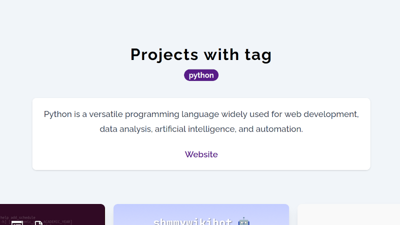 Example page showing projects with tag "python"